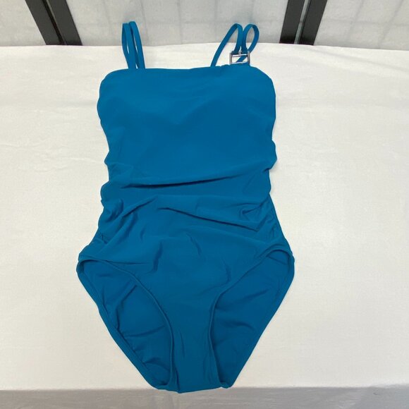 Aqua Green Double Strap High Asymmetrical Neck One Piece Swimsuit Teal NWT - Picture 6 of 12
